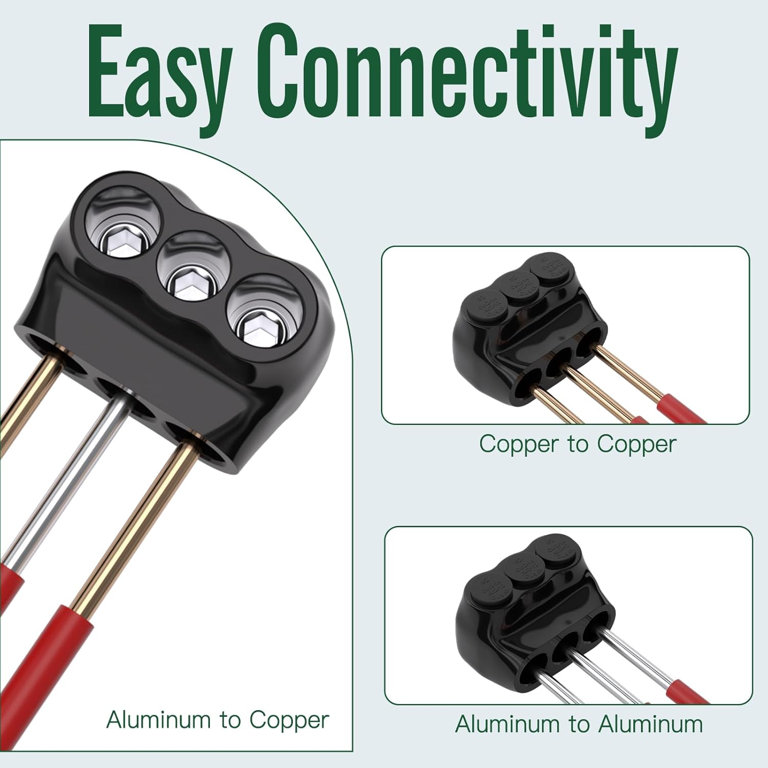 5PCS 3 Port Single-Sided Entry Insulated Multi Tap Connector 2-14 AWG, Electrical Splice Connector, Black Vinyl Coated, Dual-Rated for Copper and Aluminum Wires