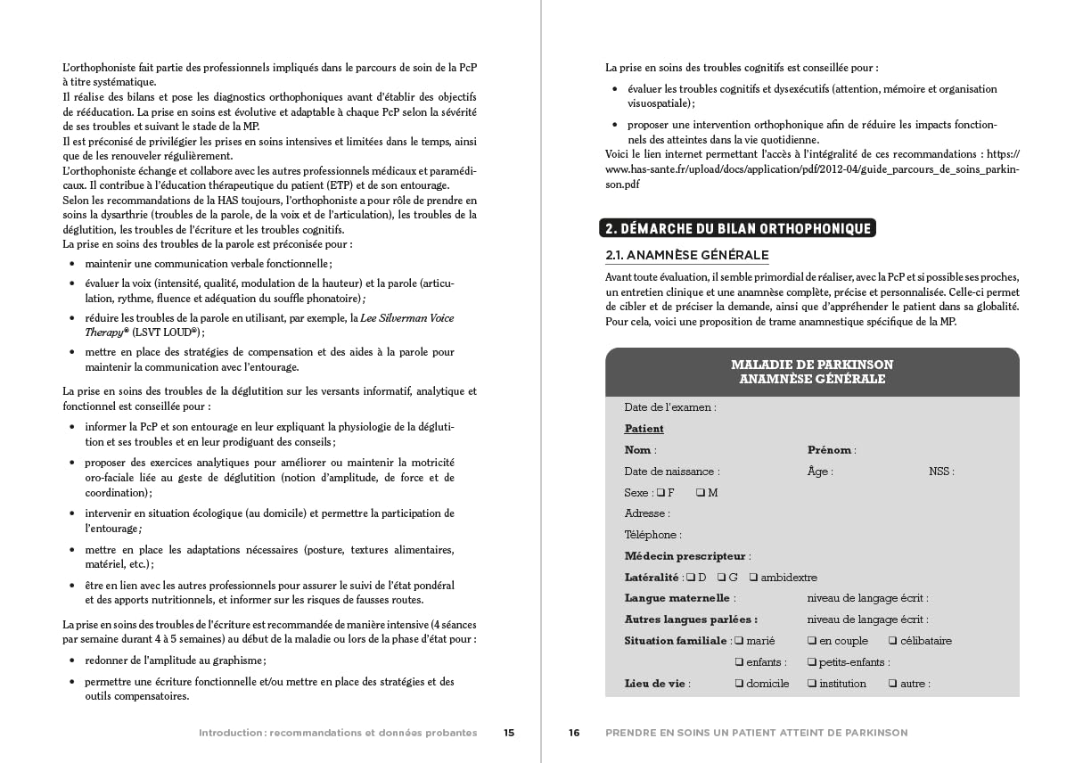 Prendre en soins un patient atteint de Parkinson: Rappels pratiques, fiches, trames, protocoles
