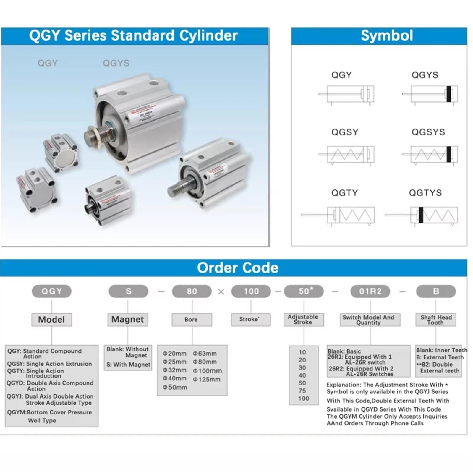 Cilindro pneumatico for punzonatrice QGY20/25/32 1 pz.(QGY25 (BORE 25mm),Stroke15mm)
