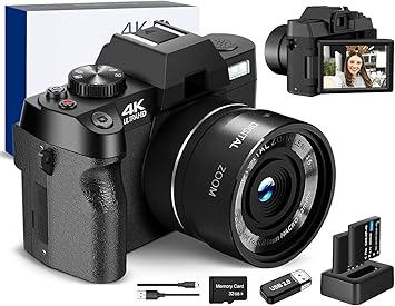 4k Digital Cameras for Photography, Video/Vlogging Camera for YouTube with WiFi & App Control, Travel Camera with 32GB TF Card & 2 Batteries,Compact Camera,Great Gift Choice