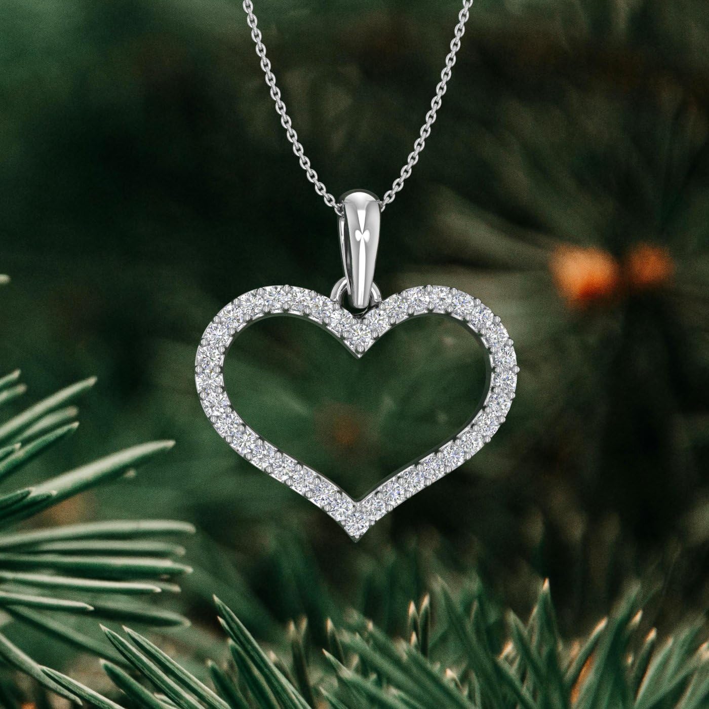 FINEROCK 1/5 to 1/3 Carat Diamond Heart Pendant Necklace in 10K White Gold (Silver Chain Included)