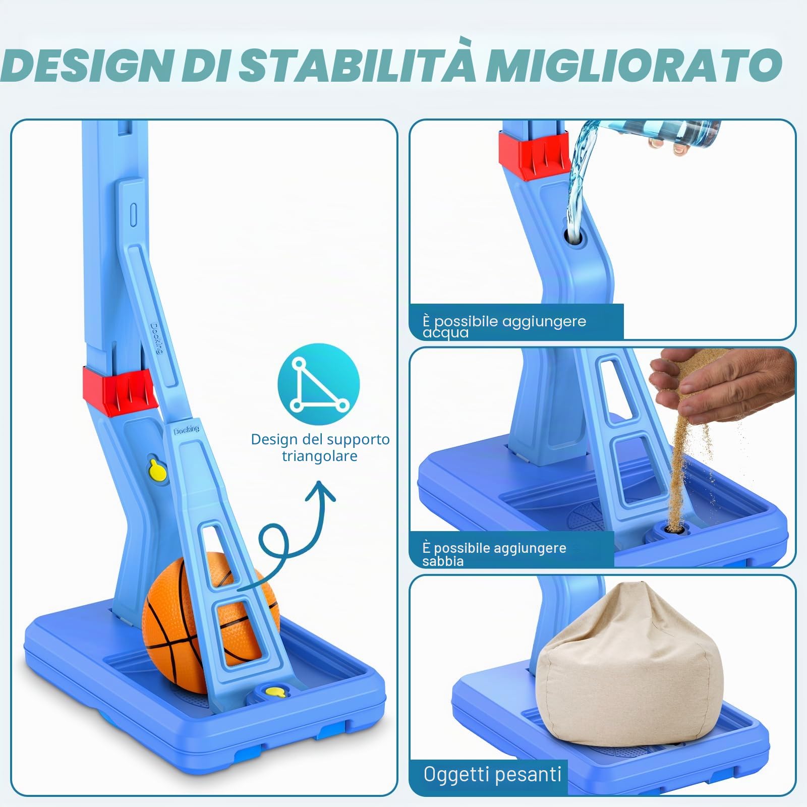 Canestro Basket Bambini, Altezza Regolabile 70-138 CM Con Supporto Mini Canestro Basket Da Camera Per Giochi Per Bambini Dai 3 Agli 8 Anni-Blu
