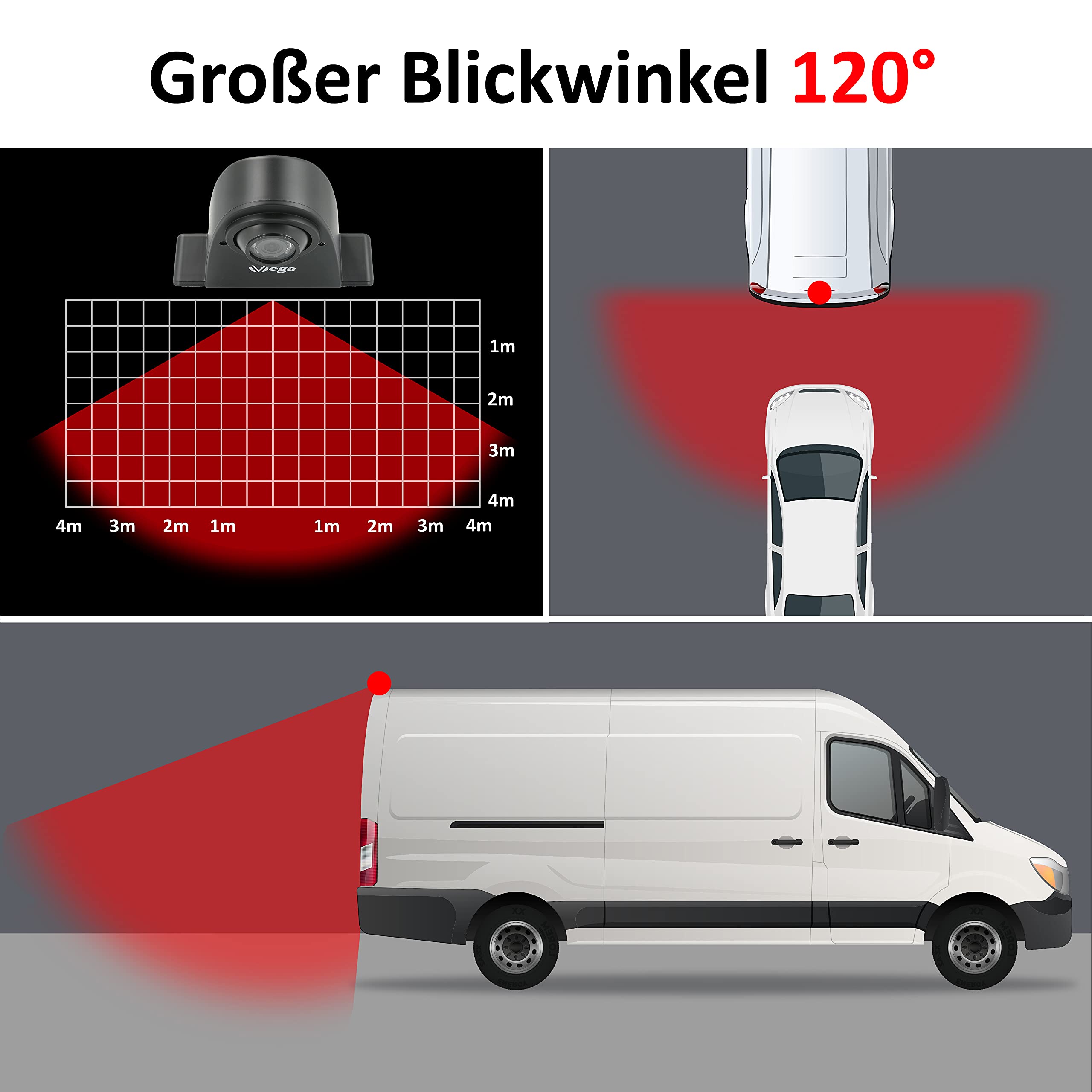 Adatto per Auto Camion SUV Camper – Telecamera Retromarcia AHD 1080P Aurora con Lente Fisheye Ultra Grandangolare 175°, Risoluzione 1280x720, Corpo in Plastica ABS Militare, Visione Notturna
