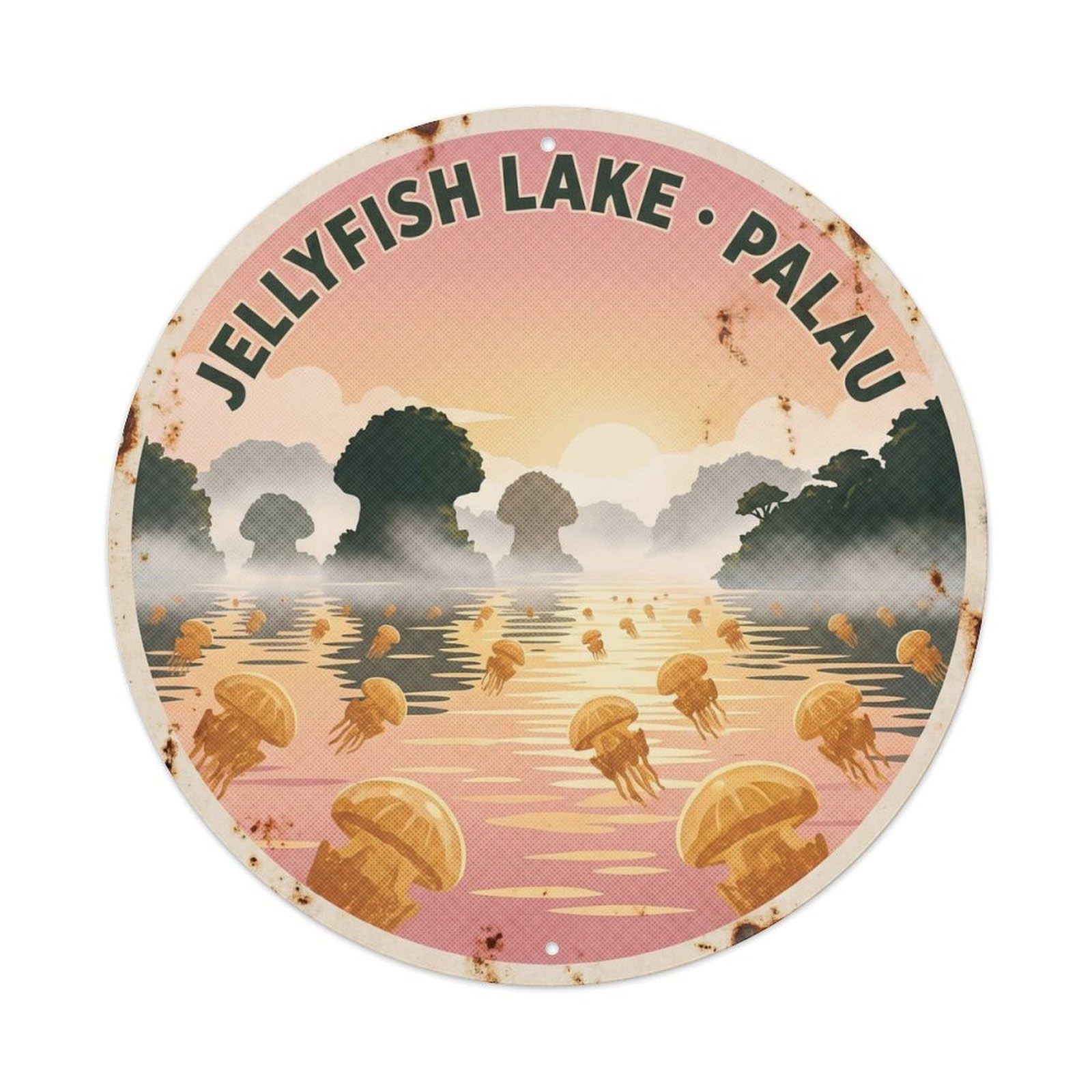Olhnbad Style Palau Marine Travel Jellyfish Lake Dawn Wildlife Metal Tin Sign