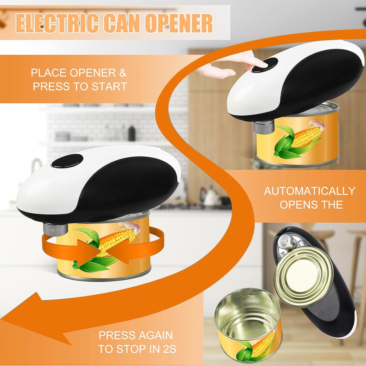 Electric Can Opener,USB Rechargeable Can Opener,One-Touch Cordless Can Opener,Smooth Edge,Hands Free,Food Safety,Kitchen Gadget Battery Operated,Automatic Can Openers for Seniors