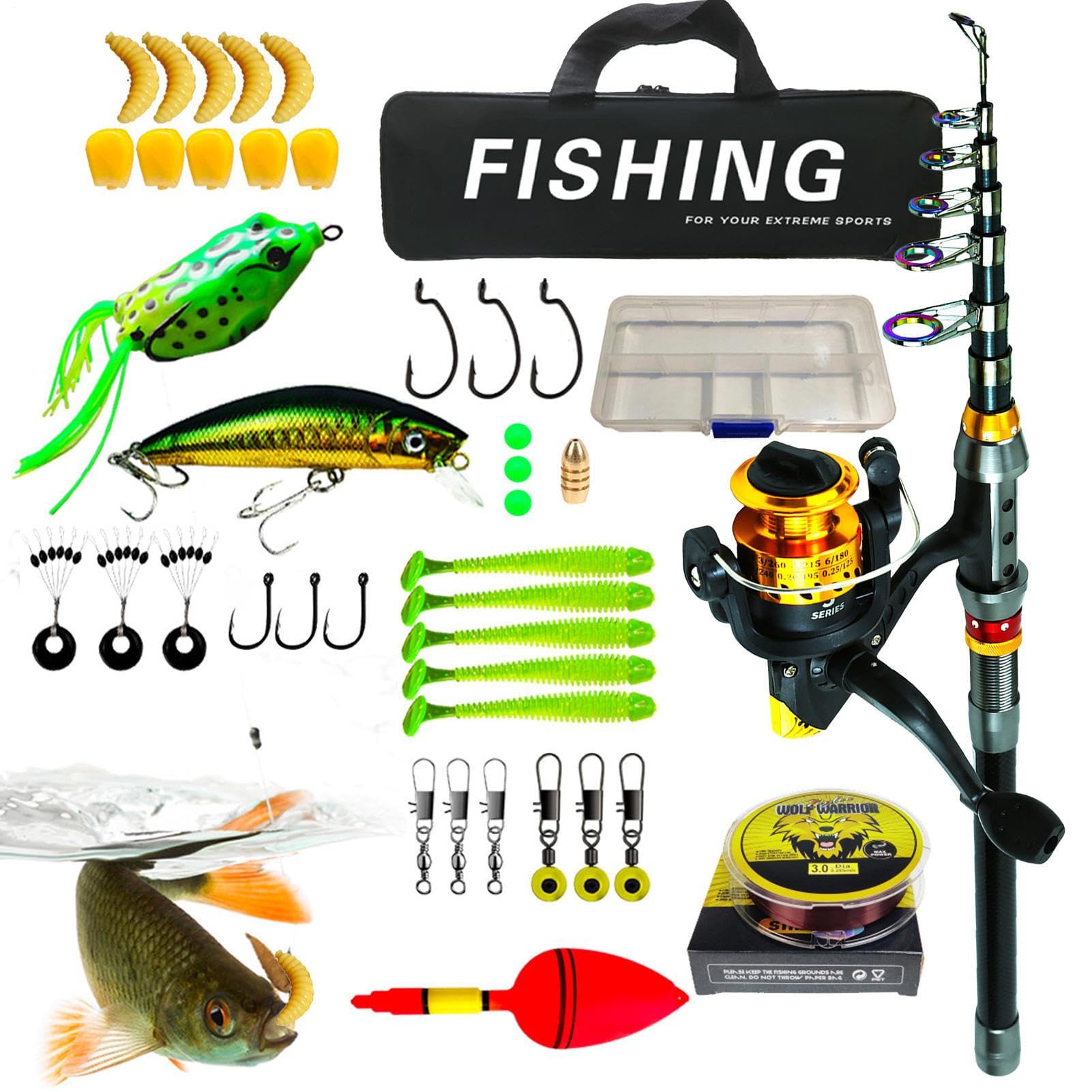 Combo Completa Di Canna Da Pesca Telescopica E Mulinello Set Portatile E | Set Di Attrezzatura Per La Pesca Per Padri, Principianti, Adulti, Acqua E Acqua Salata, Viaggi, Attività All'A