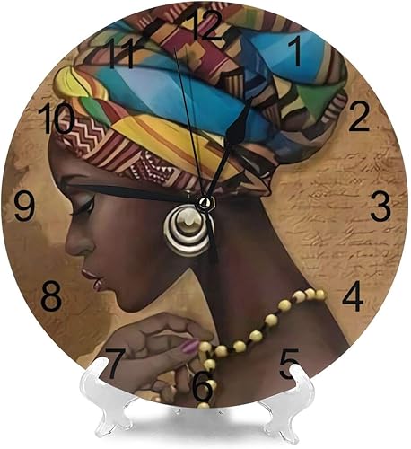 Miniatura 2 de Reloj de pared redondo decorativo para mujer afroamericana, silencioso, sin tictac, funciona con pilas, para el hogar, cocina, sala de estar,