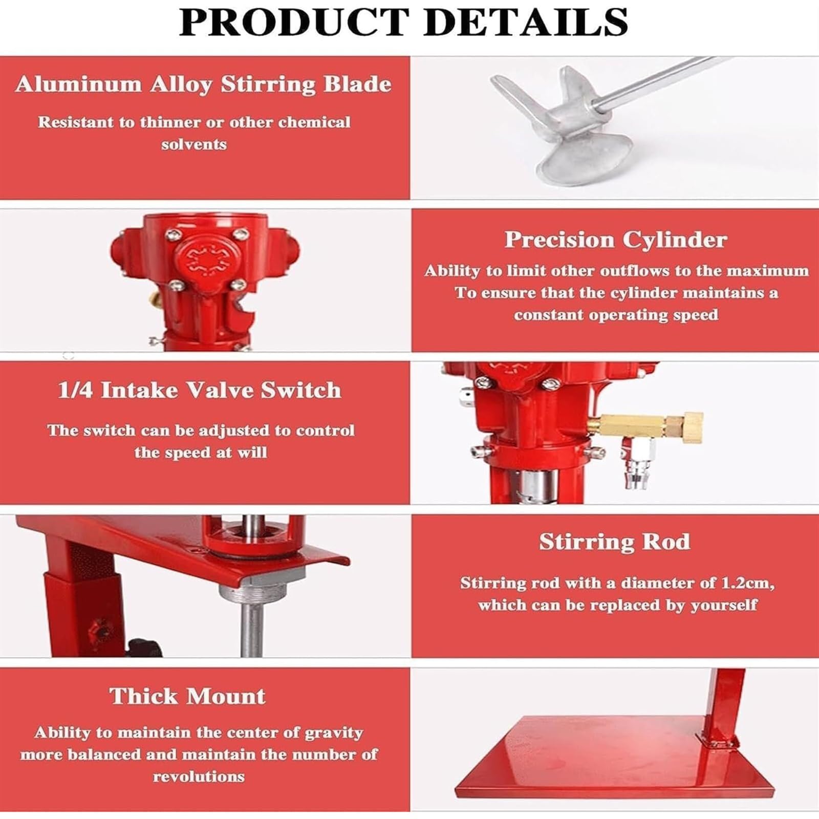 Mezclador de pintura neumático para materiales de revestimiento y líquidos viscosos, solución de agitación eficiente
