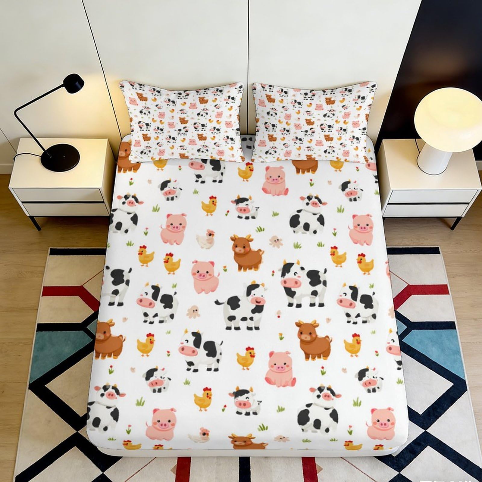 Pnayamiorkfel Style-7 3D Printed Farm Animal Fitted Sheet Microfiber Soft Breathable Barnyard Chick Pig Cow Bed Cover For Bedroom Guest Room Decor 90X200x25cm
