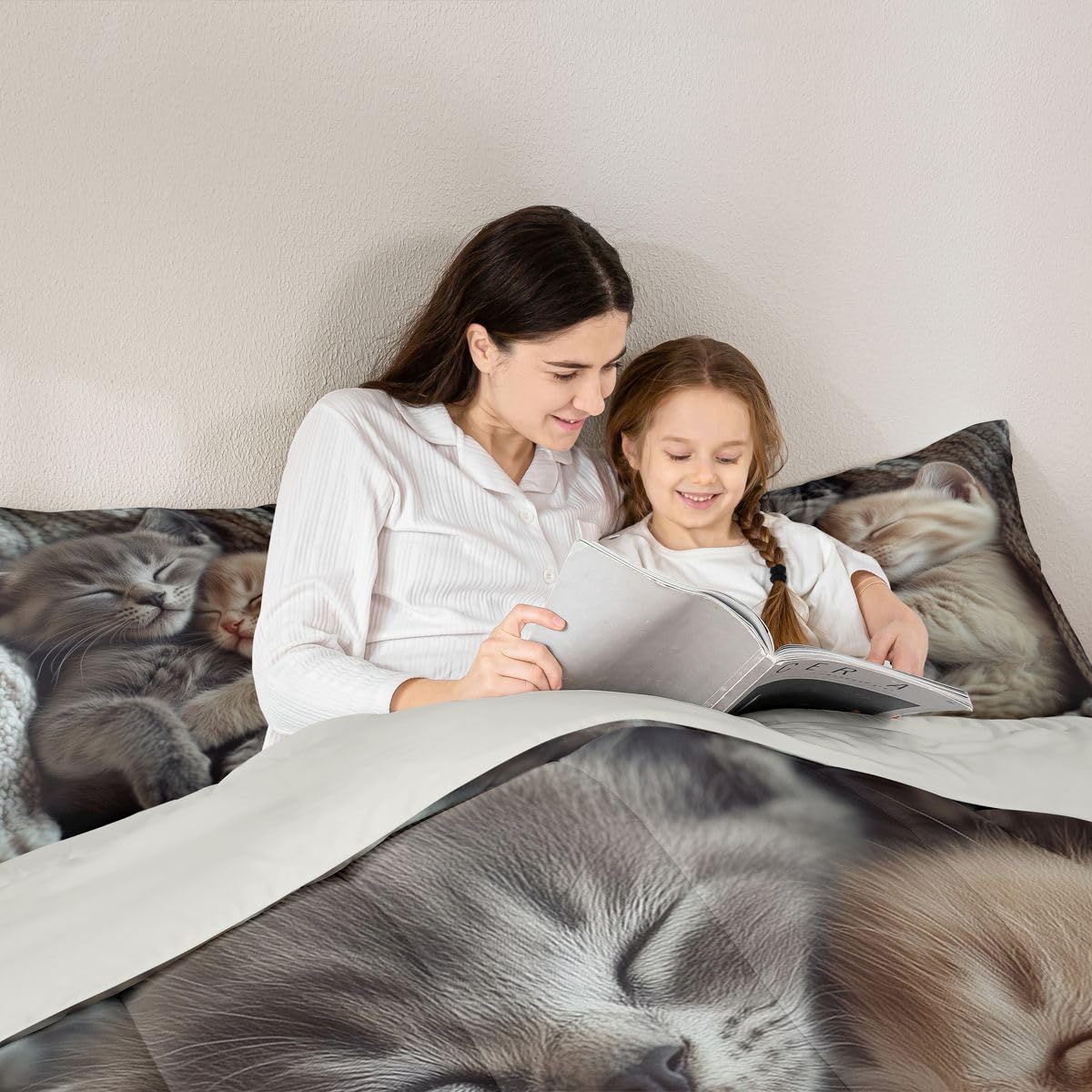 Homewish Juego de funda de edredón y funda de almohada con diseño de gatos