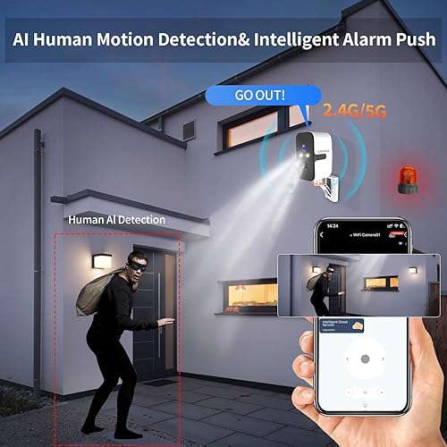 Miniatura 5 de Cámaras de seguridad inalámbricas para interiores y exteriores, cámaras horizontales de 180 para batería de seguridad del hogar, cámara WiFi de 2.45