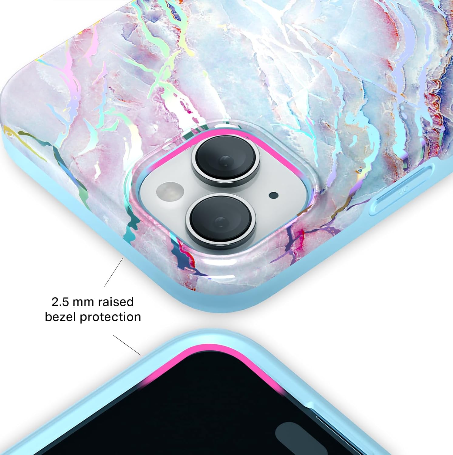 VELVET CAVIAR for iPhone 15 Case Marble - Cute Protective Cover for Women - Compatible with MagSafe - 10ft Drop Tested - Holographic, Blue, Pink - Image 4
