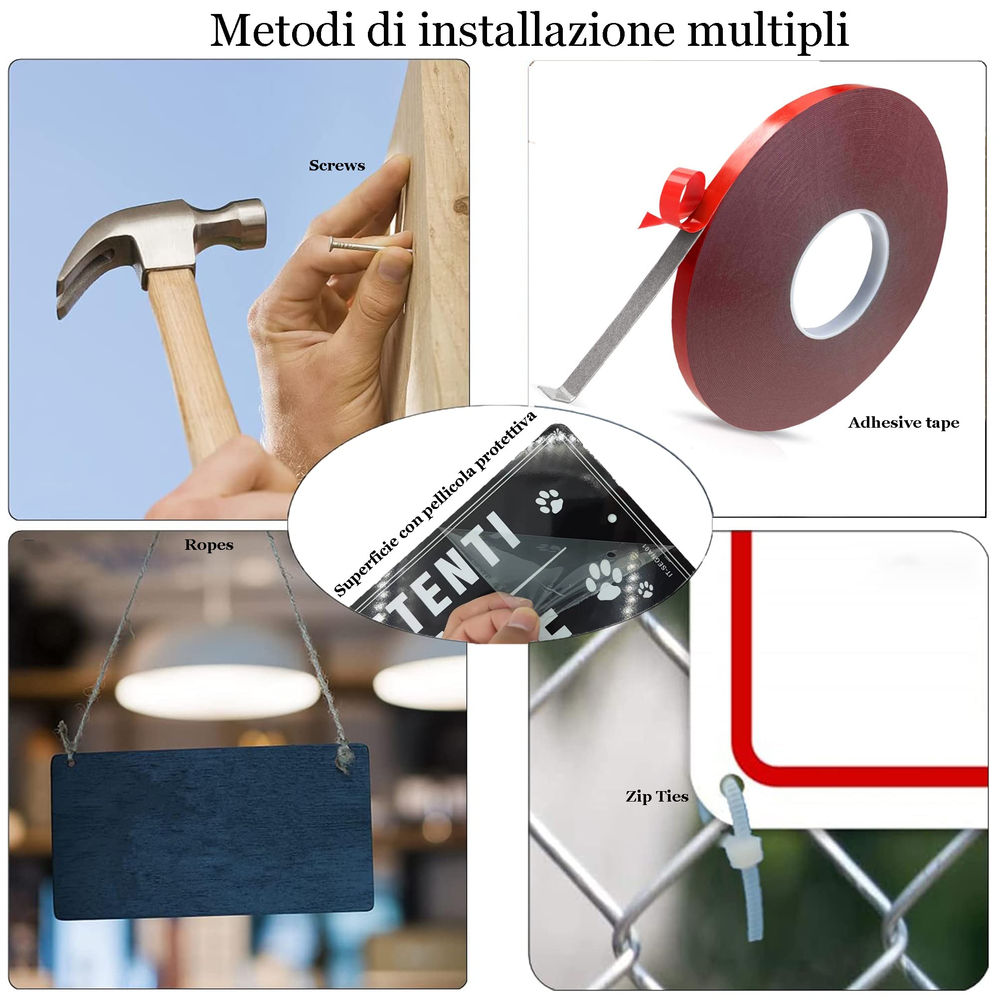 Cartello Attenti al Cane Metallo Riflettente 30×15cm - Attenti al Cane Alluminio Simpatico 2 Pezzi