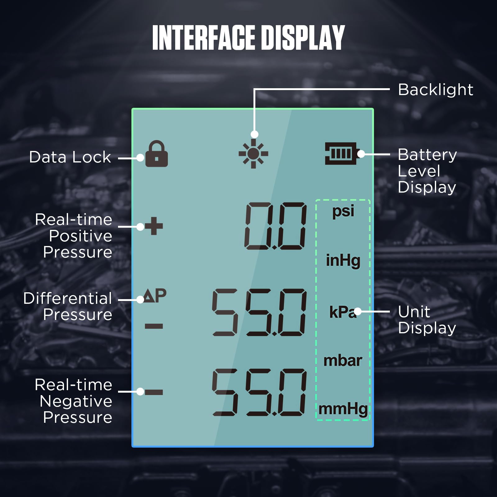 Manómetro digital de presión de aire -101-200 kPa, resolución de 0,1 kPa, probador de aire, 6 unidades, medidor de presión de aire HVAC de puerto doble diferencial, manómetro de presión diferencial