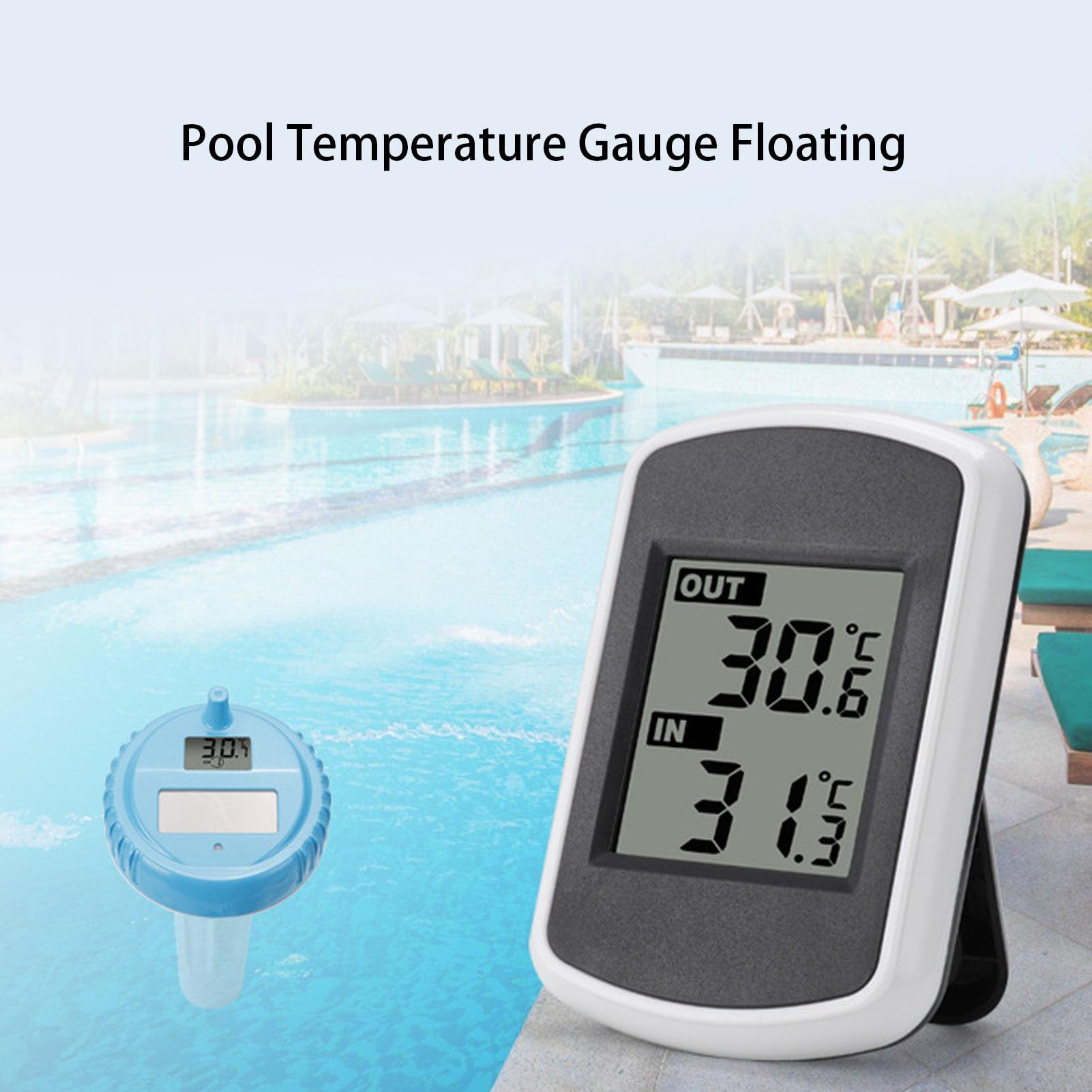 Fabater Solar-Pool-Thermometer, Solarbetriebenes Digitales Spa-Schwimmthermometer, IP68 Wasserdicht, Kabelloses Pool-Temperaturmessgerät mit LCD-Bildschirm für Schwimmen, Aquarium