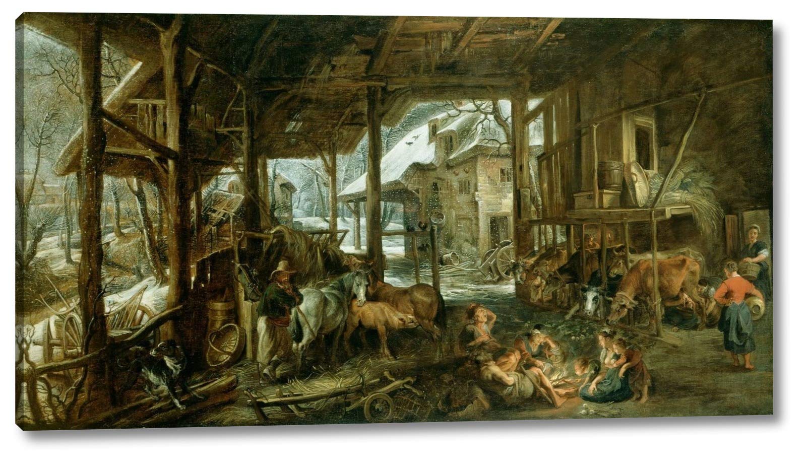 Winter - The Interior of a Barn by Peter Paul Rubens - 13" x 24" Gallery Wrap Canvas Art Print - Ready to Hang