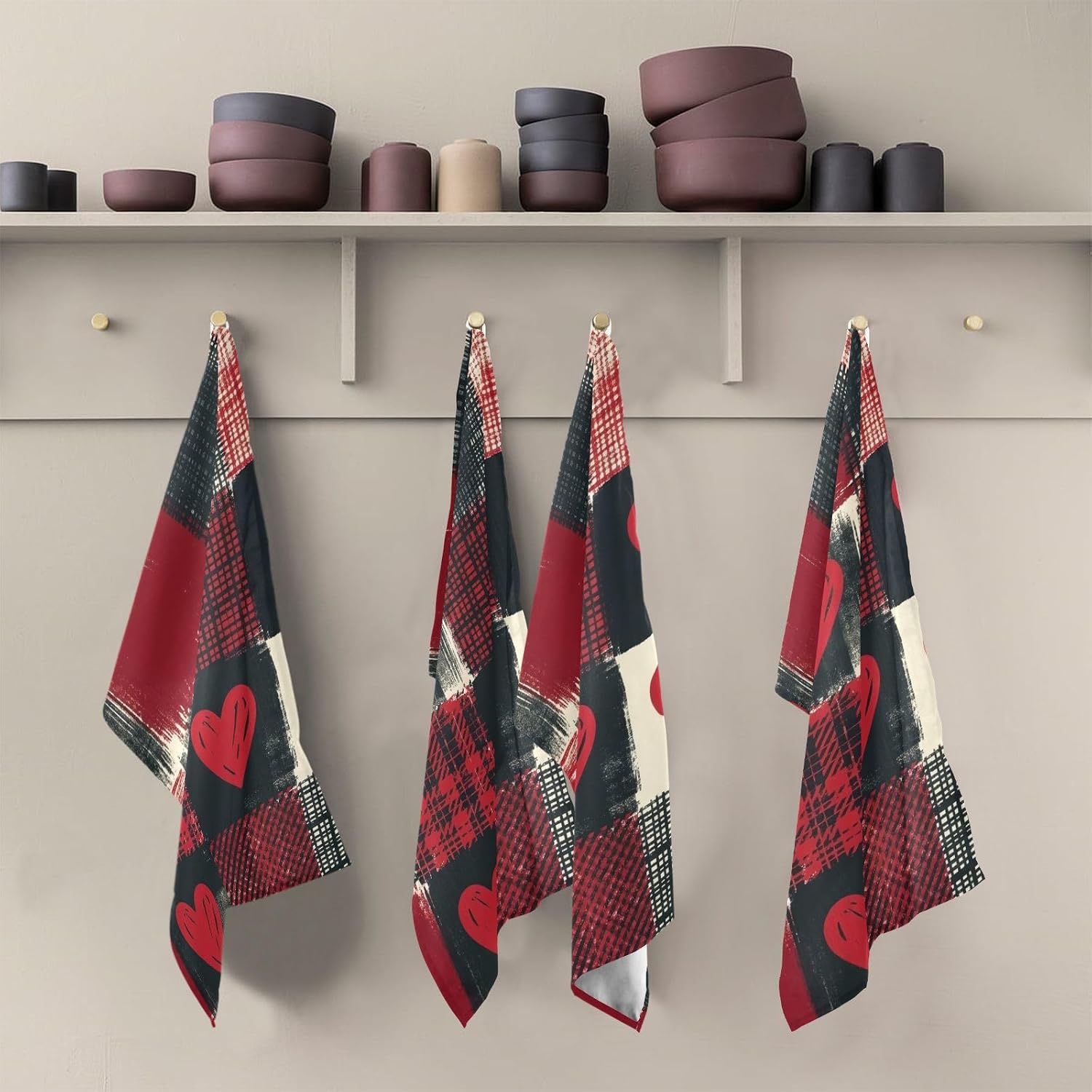 ODAWA Plaid Heart Kitchen Towles Soft Reusable Cleaning Bar and Tea Towels Dish Cloth for Household Cleaning, Set of 6
