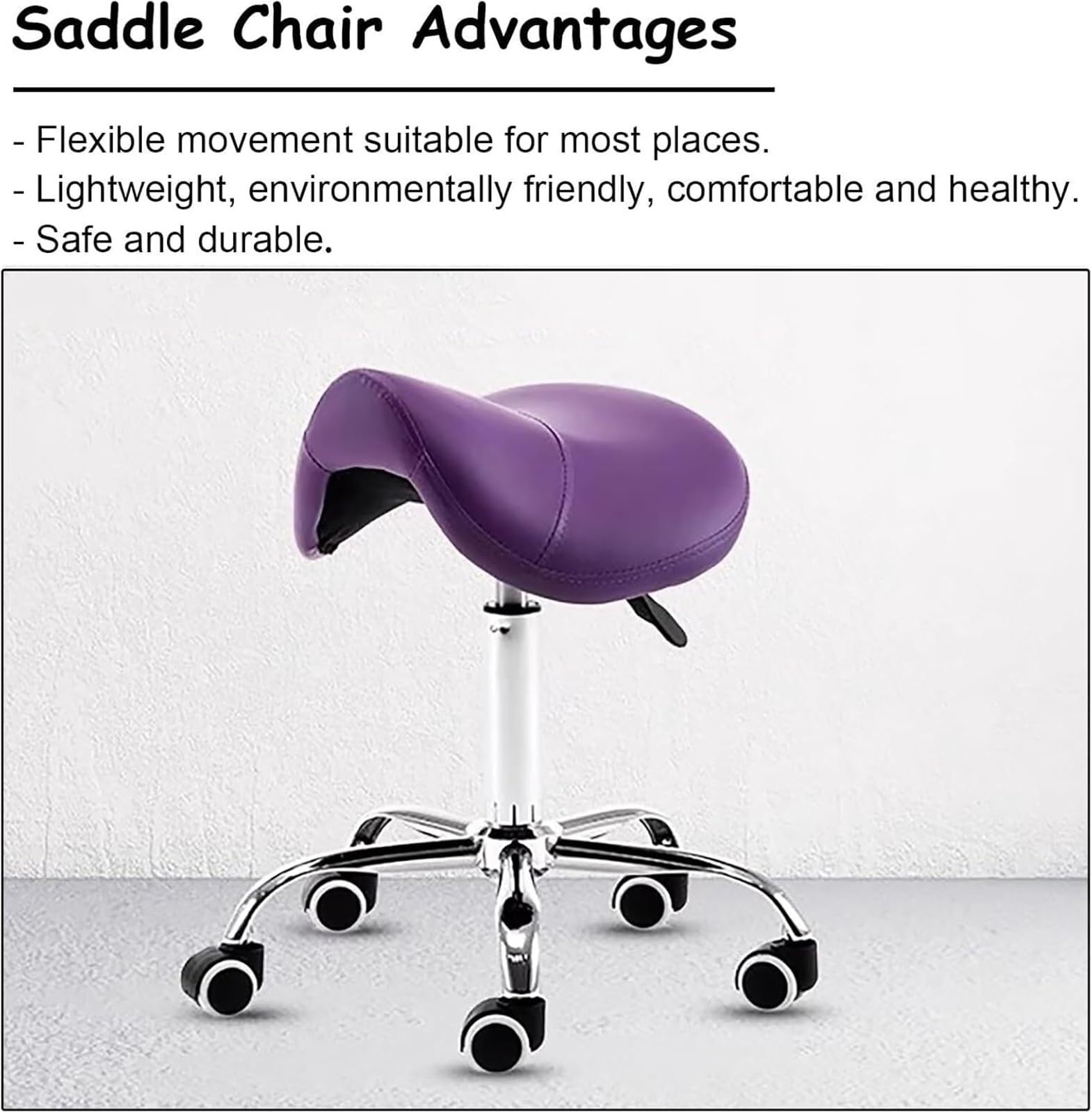 Adjuble Omic Sattelhocker mit Rollen, PU-Leder, Drehstuhl für Salon, Tattoo, Beau, Lash, Dental – Höhe 48–60 cm, Tisch & vielseitig