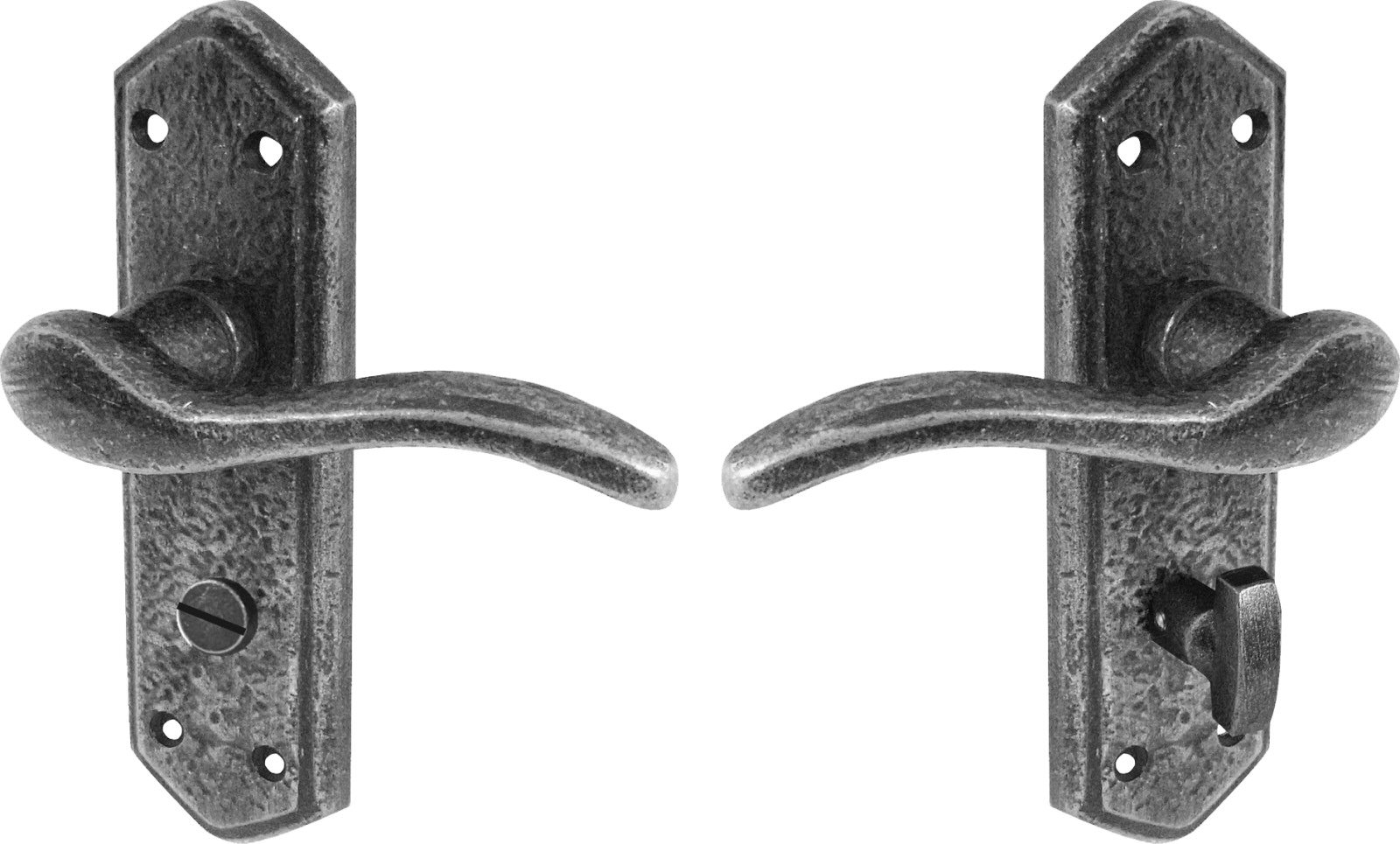 Pewter Bathroom Lock Door Handles Traditional Wentworth Hand Forged Cast Iron