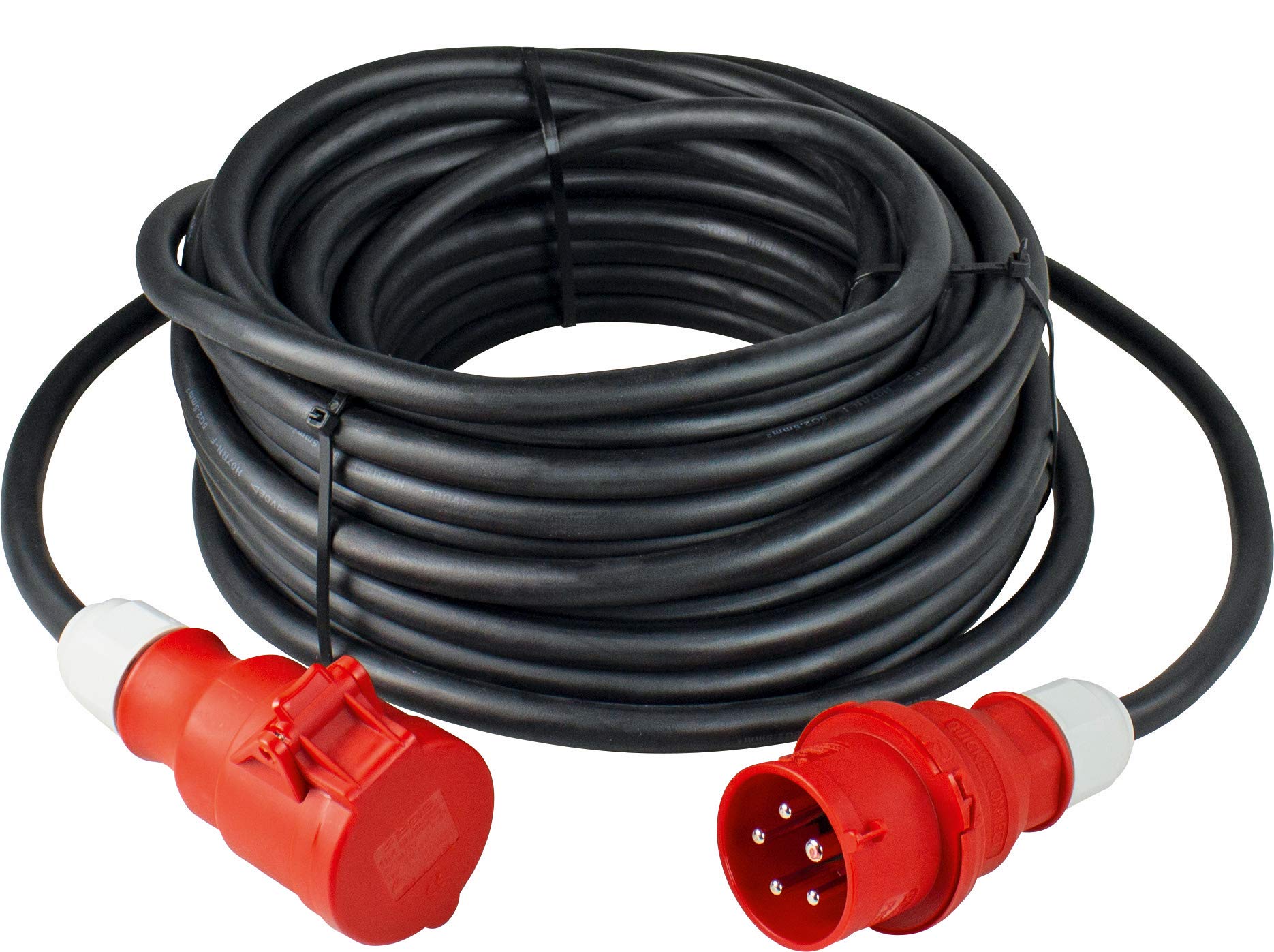 as - Schwabe 60548 Alargador CEE 400V / 16A, 25m H07RN-F 5G2,5 con enchufe de inversión de fase, negro, IP44 comercial, obra