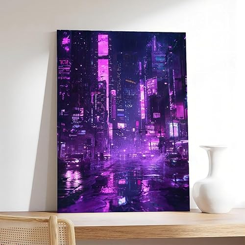 Miniatura 7 de XAHOR Póster de pared futurista retro neón  Lienzo de paisaje nocturno Cyberpunk  Impresión de arte digital para el hogar moderno, póster de lienzo