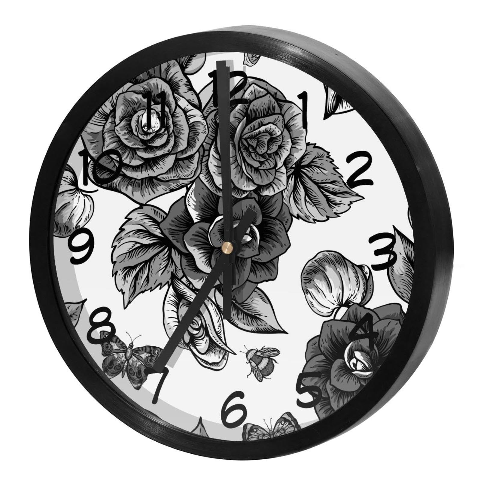 Horloge murale silencieuse contre les distractions sonores pendule ronde fleurie