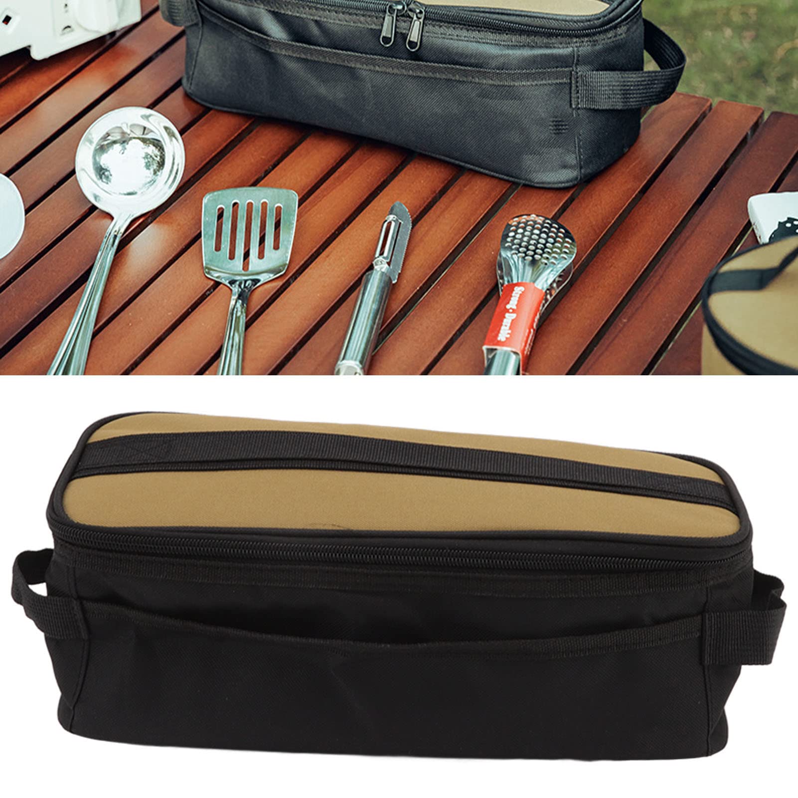 Leapiture Outdoor Camping Cooker Storage Bag Barbecue Tableware Tool Bag Self Driving Travel Portable Bag for Camping Black Mud Pattern
