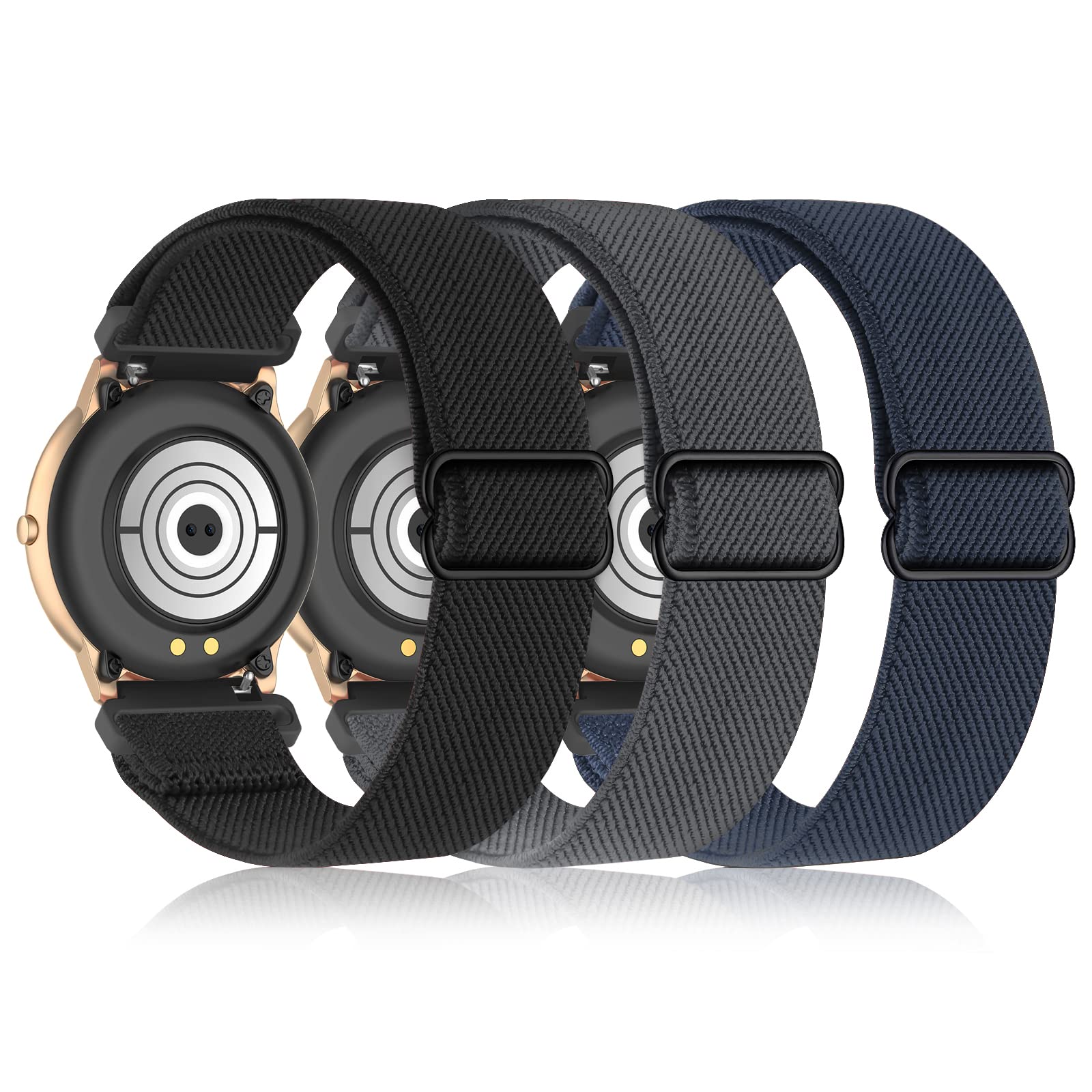 Farluya 3 Pack 22mm Nylon Bands Compatible with AGPTEK LW11/Fossil Men's Gen 6 44mm Watch,Stretchy Adjustable Breathable Fabric Strap for Sanorum/Banlvs G56,FITVII HM57/H56 for Women Men