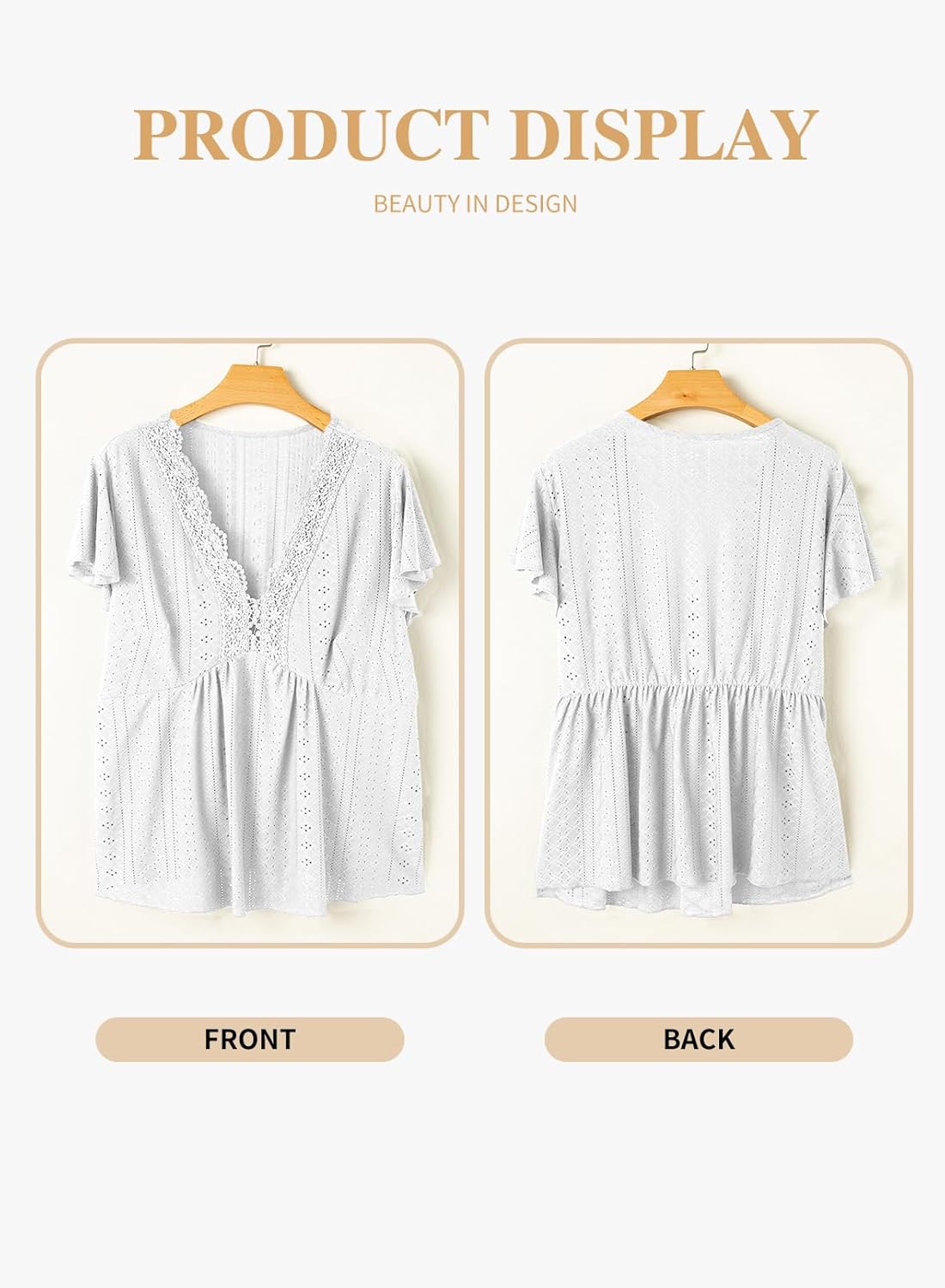 Eytino Womens Plus Size Tops Lace Crochet V Neck Short Sleeve Eyelet Blouse Loose Casual Summer Peplum Shirts(1X-5X) - Image 4