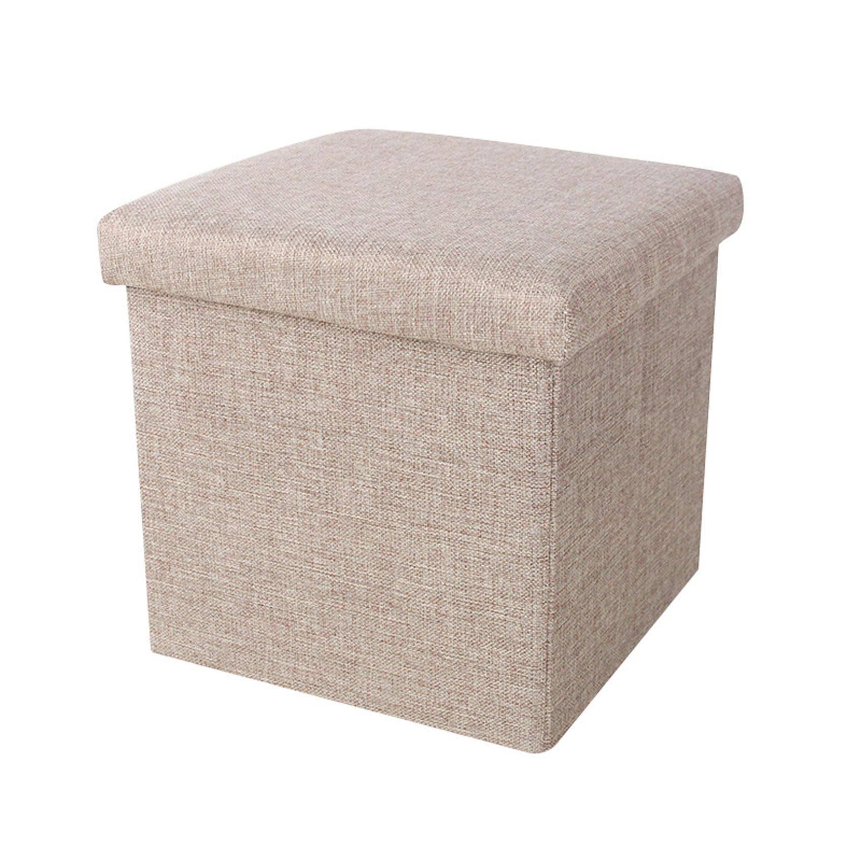 Tabouret de rangement en lin marron 30x30x30cm pour salon