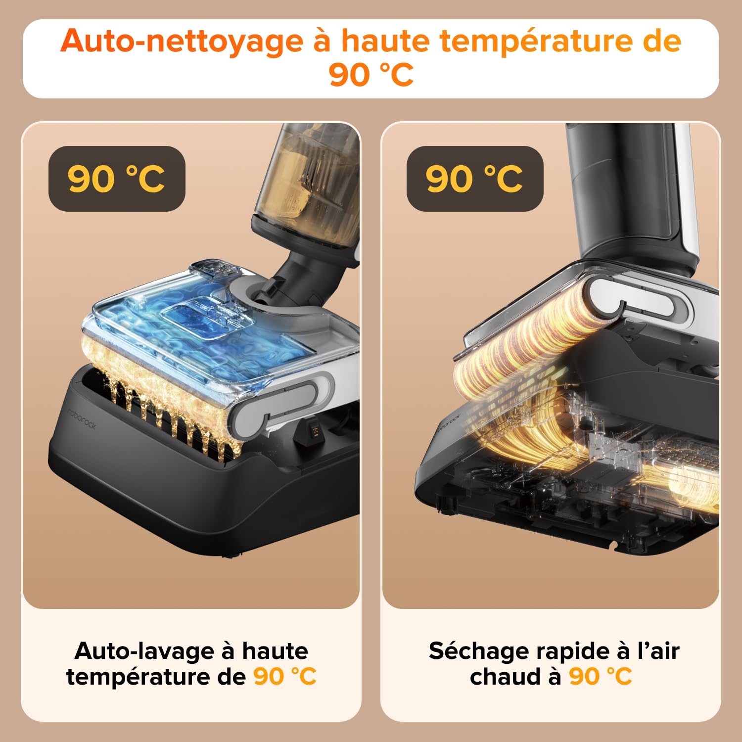 Roborock F25 LT aspirateur laveur 20 000 Pa autonettoyage haute température 90 °C séchage rapide inclinable 180° nettoyage bord à bord sols durs