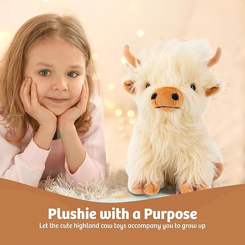 Miniatura 5 de Marysun Animal de Peluche de Vaca de las Tierras Altas Apto para Microondas - Animal de Peluche con Peso, Almohadilla Térmica, Regalo Acogedor para