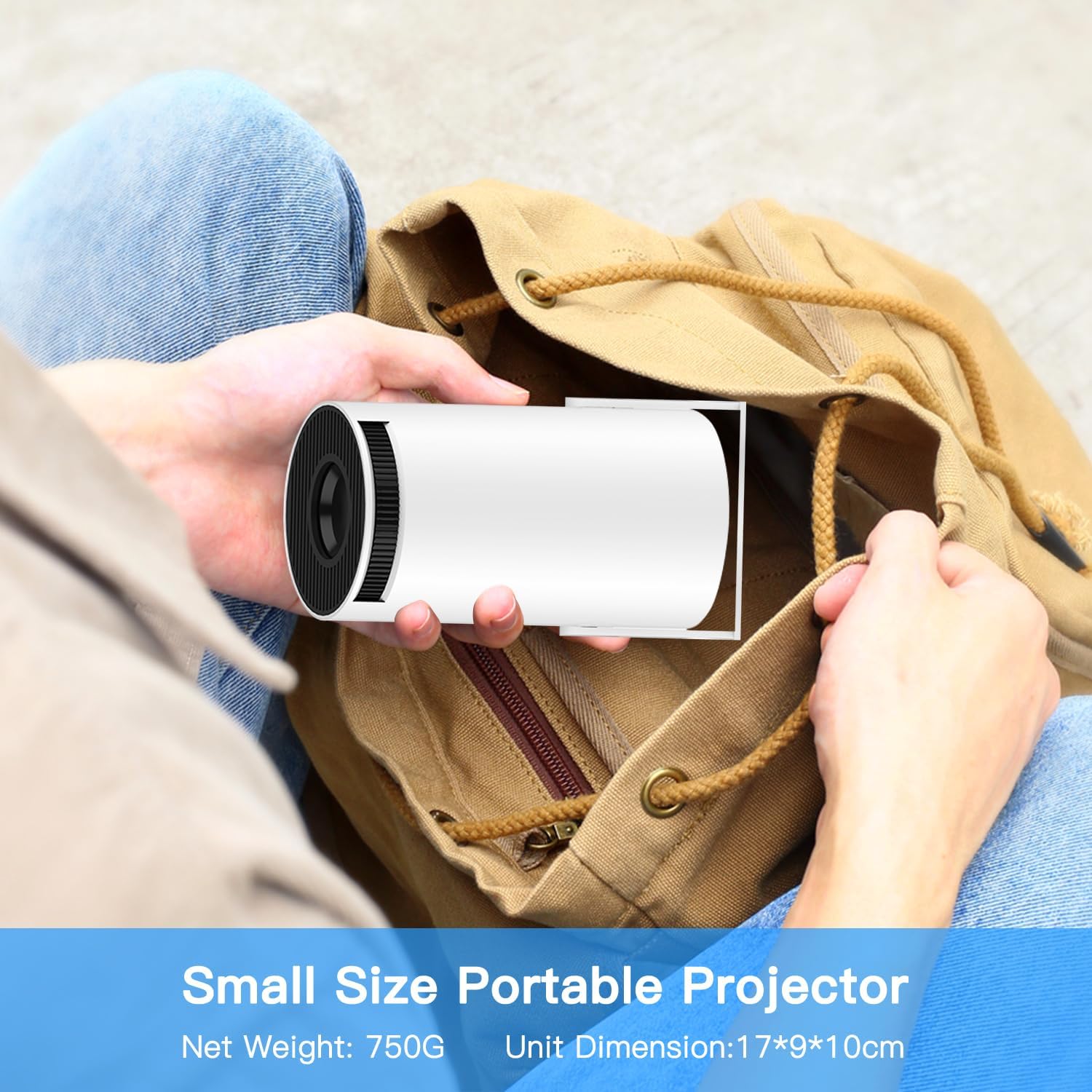 Mini proiettore con WiFi e Bluetooth, supporto 4K 1080P Proiettore portatile, 170 ANSI, rotazione di 180°, correzione trapezoidale automatica, proiettore video schermo 40"-130" per laptop/PC