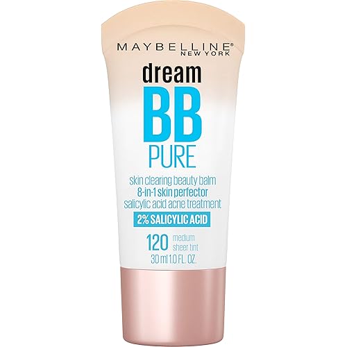 Maybelline Dream Pure Skin Clearing BB Cream, 8-in-1 Skin Perfecting Beauty Balm With 2% Salicylic Acid, Sheer Tint Coverage, Oil-Free, Medium, 1 Count