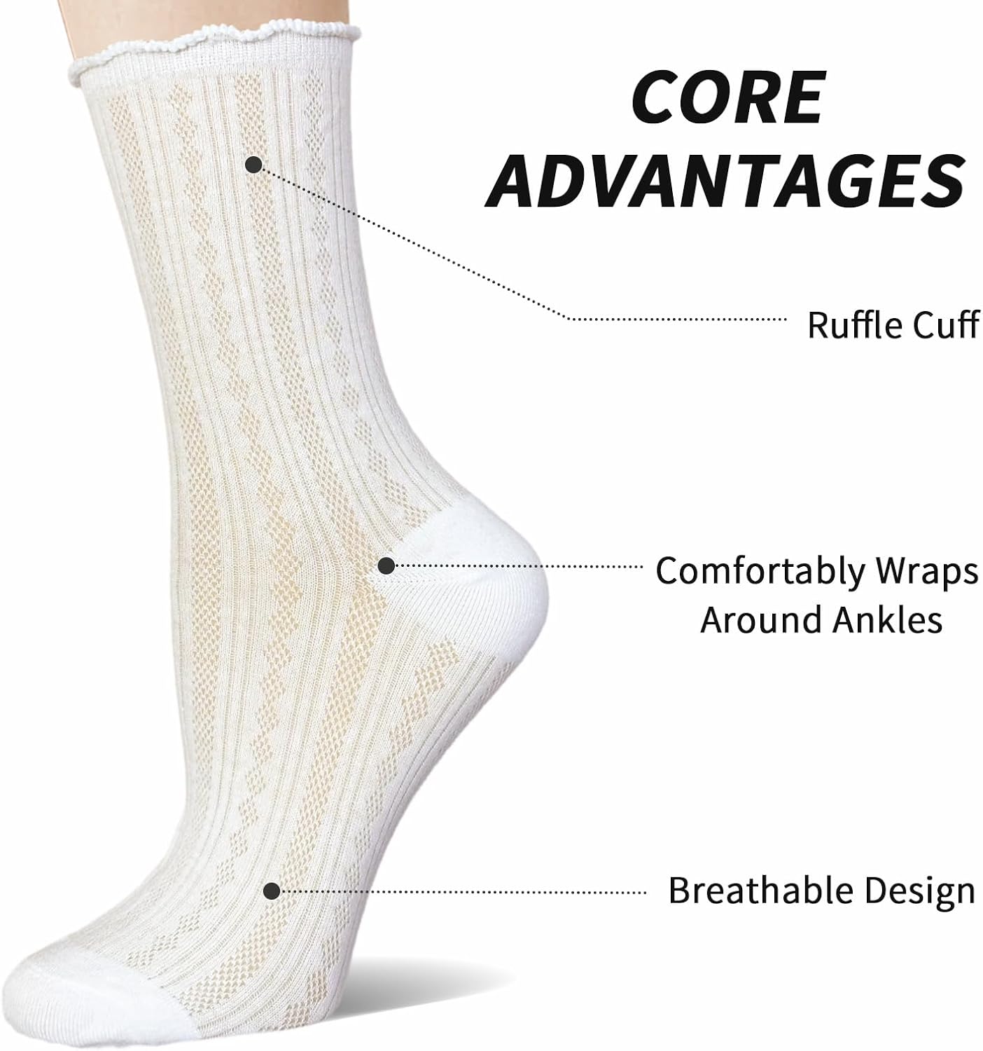 6 Pack Women Ultra Thin Ruffle Socks Casual Cotton Mesh Frilly Liner Socks Lettuce Lace Trim Dress Ankle Loafer Sox