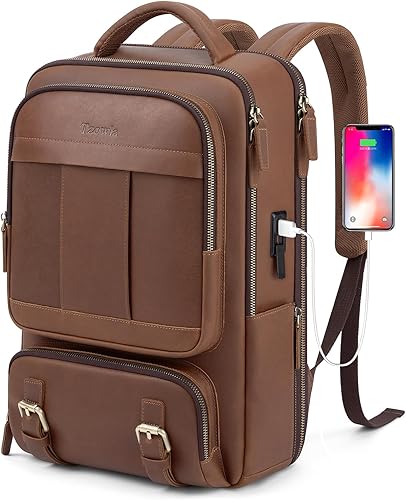 Miniatura 7 de Tzowla Mochila de lona para laptop, bolsa para hombres y mujeres, mochila de viaje para laptop de 15.6 pulgadas, bolsa de libros con puerto de carga