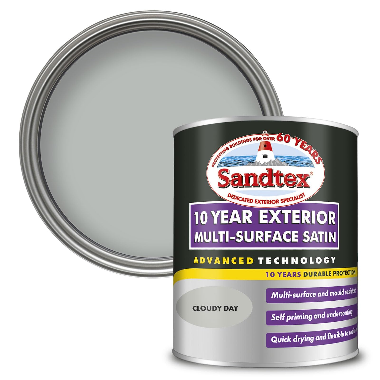 Exterior Paint - Sandtex 10 Year Multi-Surface Satin Cloudy Day 750ml