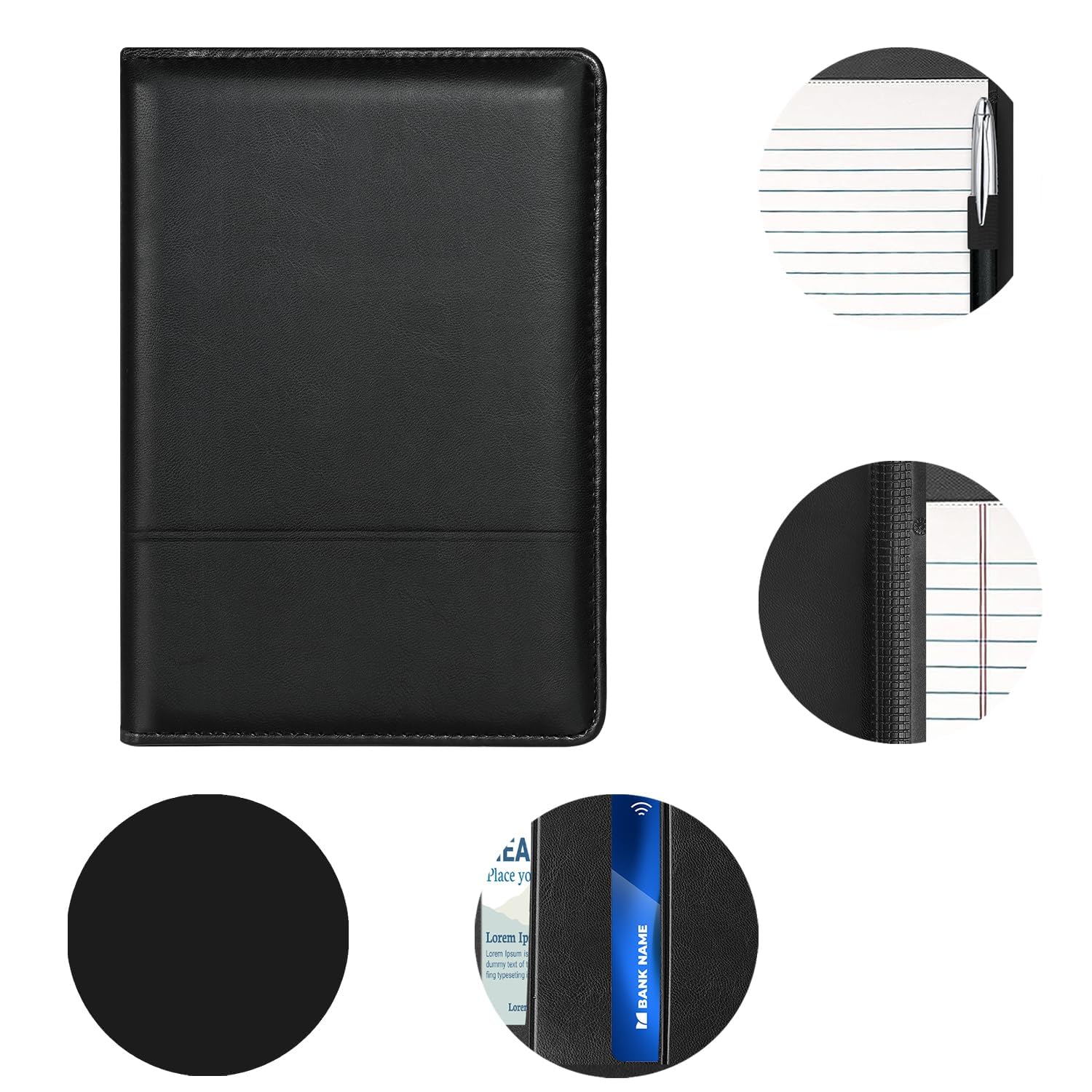 Carpeta para padfolio/portafolio, mini carpeta de 5 x 8 pulgadas, bloc de escritura legal, carpeta organizadora de documentos A5 para hombres y mujeres, color negro.