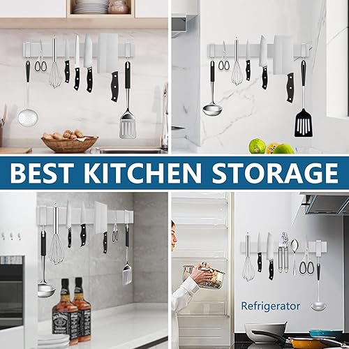 Miniatura 5 de Tiras magnéticas para cuchillos de acero inoxidable de 16 pulgadas, estante magnético de almacenamiento de cuchillos, funcionalidad multiusos como