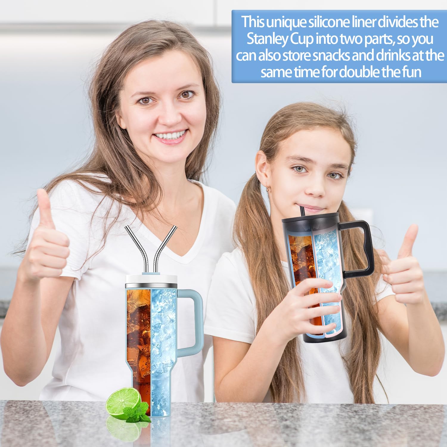 Separatore Per Bevande 2 In 1 Per Tazza Stanley 40 Oz – Silicone Alimentare Con Cannuccia In Acciaio – Set Con Spazzola