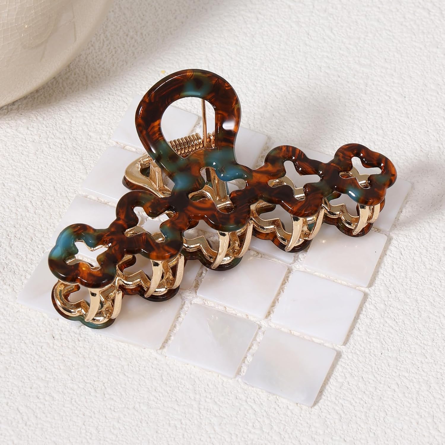 Metal Hair Claw Clip 4 Inch Strong Hold Hollow Flower Hair Clip French Design Acetate Hair Accessories for Women Girls, Tortoiseshell - Image 6