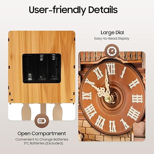 Miniatura 6 de Reloj de cuco para pared, reloj de pared vintage con función de timbre, reloj creativo moderno para sala de estar, dormitorio, estudio