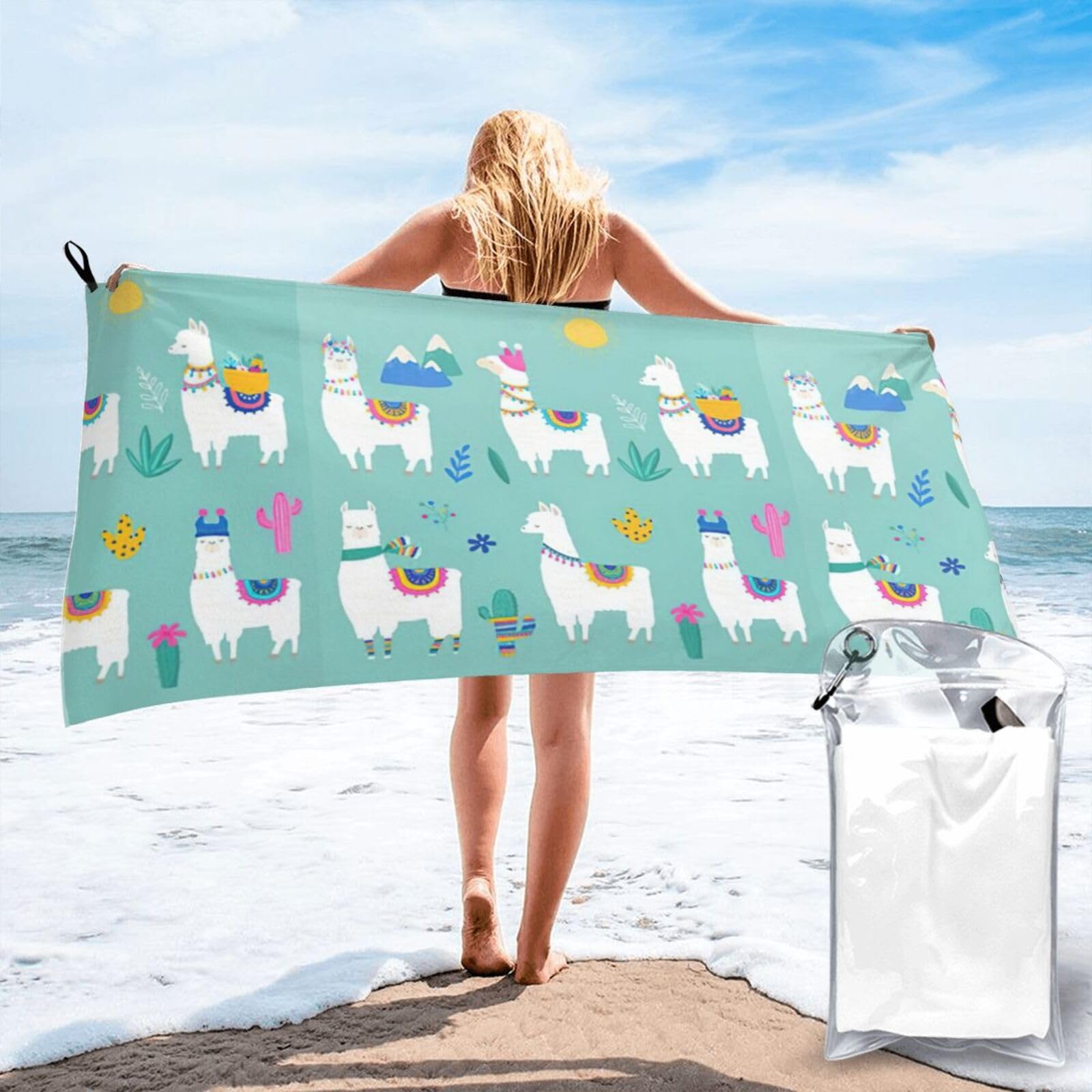 WYCZHY Alpaca Llama Print Beach Towel Soft Quick Dry For Spa Pool Gym Vacation Travelers Women Men Adults Sauna Gift