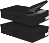 JUPELI Under Bed Storage Box with Lid, 2 Pack Large Underbed Storage Boxes, Foldable Black Under Bed Clothes Storage Box WHandle, Under Bed Storage Organiser Drawer for Clothes Blankets Pillows Shoes