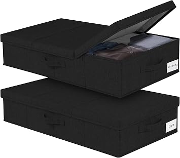 JUPELI Under Bed Storage Boxes with Lids, 2 Pack, 15 cm High, Black