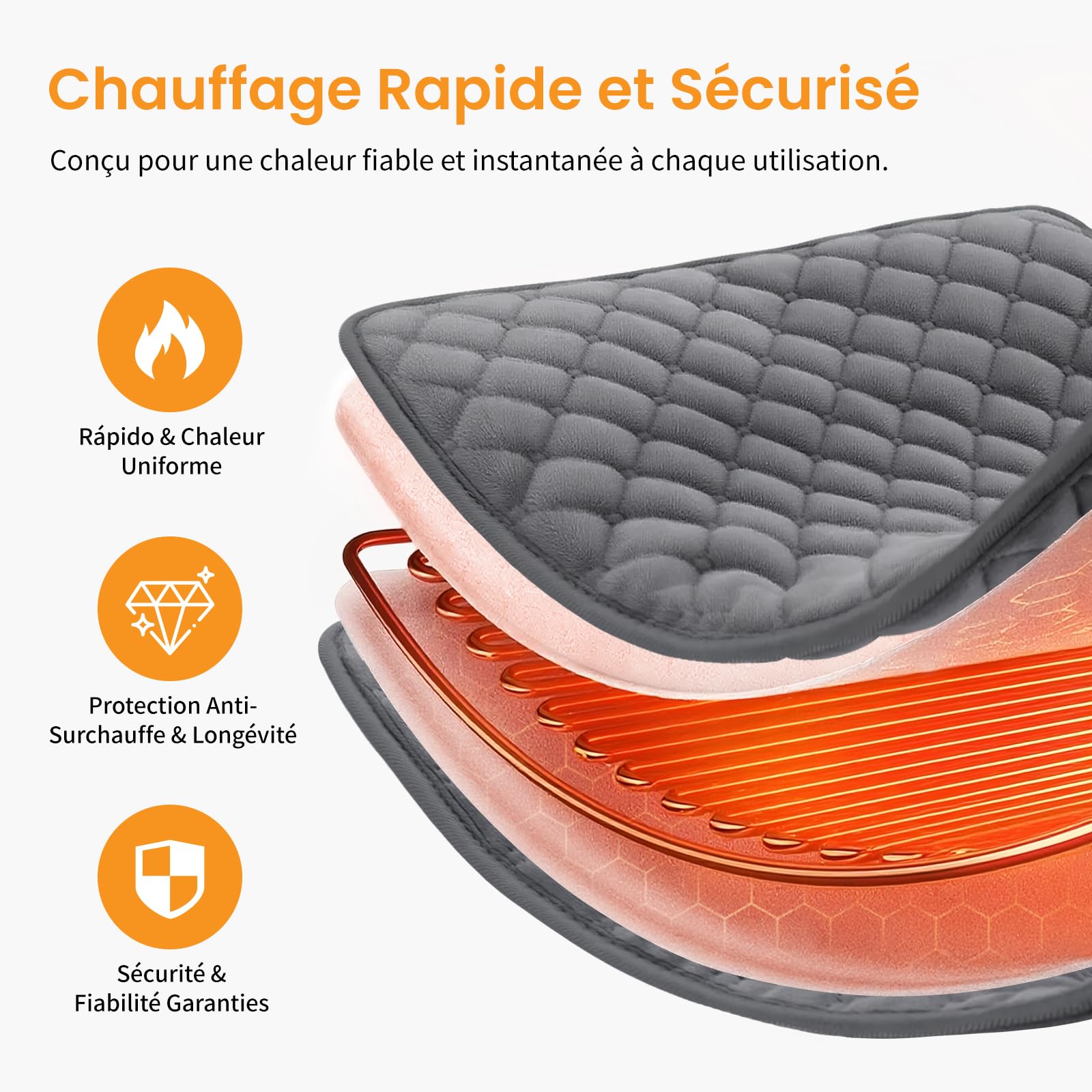 Coussin Chauffant Électrique 60x80cm avec Arrêt Automatique et 6 Niveaux de Température, pour le Dos, la Cervicales et les Épaules, Lavable en Machine, Le Cadeau Réconfortant pour Parents ou Épouse