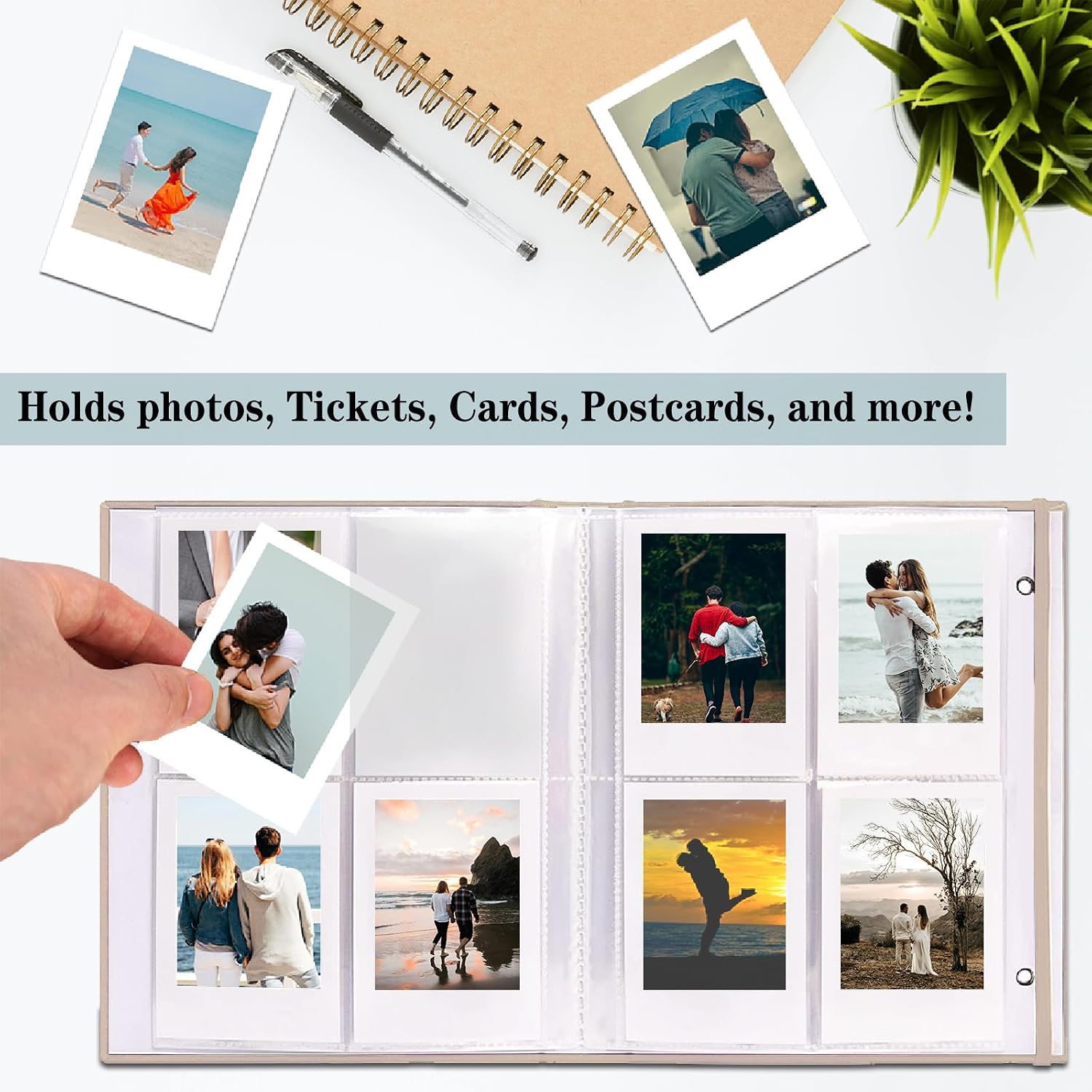 Fujifilm Photo Album, Mini Instant Film Photo Album, 208 Photos Pictures Book 2x3 Inch, Linen Hardcover Polaroid Book for Polaroid Instant Camera, Travel Family Anniversary Baby Vacations Beige 1 Pack