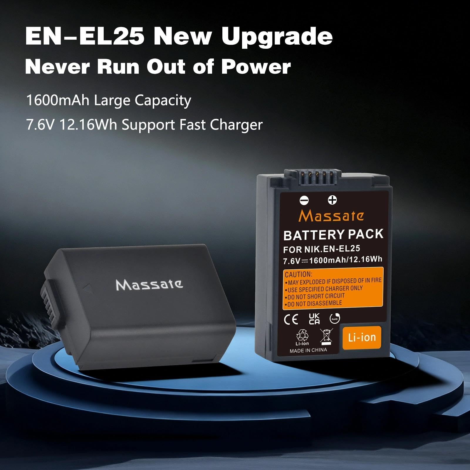 Confezione da 2 batterie EN-EL25 da 1600 mAh ad alta capacità + caricatore rapido LED PD20W, ricarica completa in 2,5 ore, batteria EN-EL25 per Nikon Z30, Z50, Z50II, ZFC e caricabatterie MH