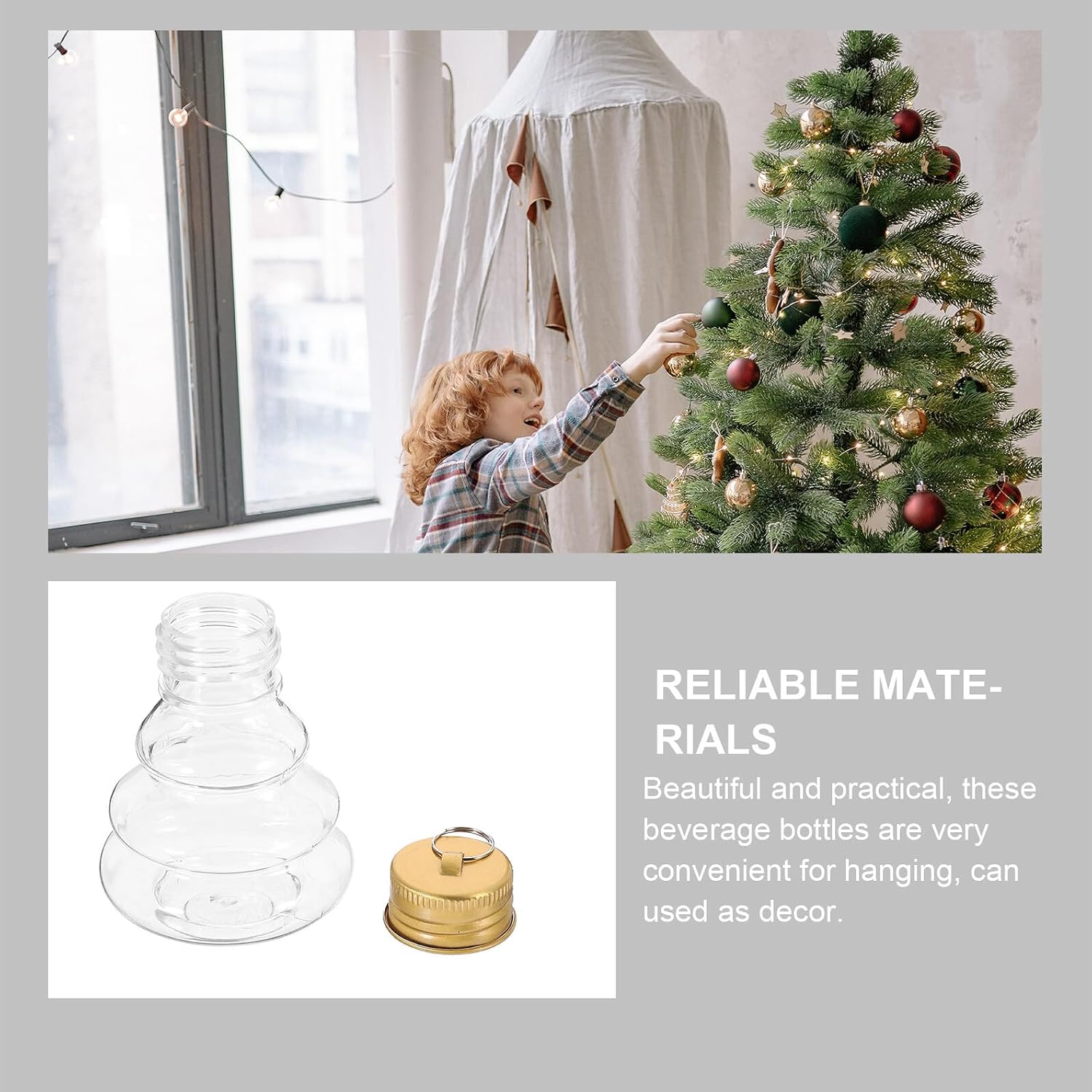 Beavorty 10pcs Christmas Tree Shaped Candy Bottles with Gold Caps 50ml Reusable Juice Containers Portable Beverage Storage for Holiday Party Decorations