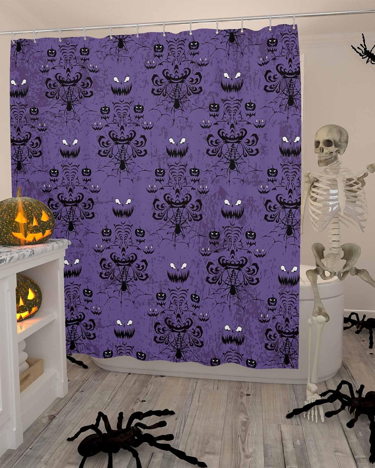 Shower Curtain Halloween Ghost Grimace Bath Curtains Horror Night Purple Black Waterproof Polyester Fabric Bathroom Shower Curtain Set with 12 Hooks Decoration 72 x 84 Inches
